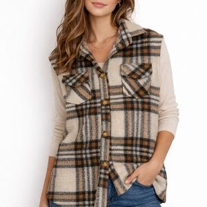 B.Young plaid button-down wool vest